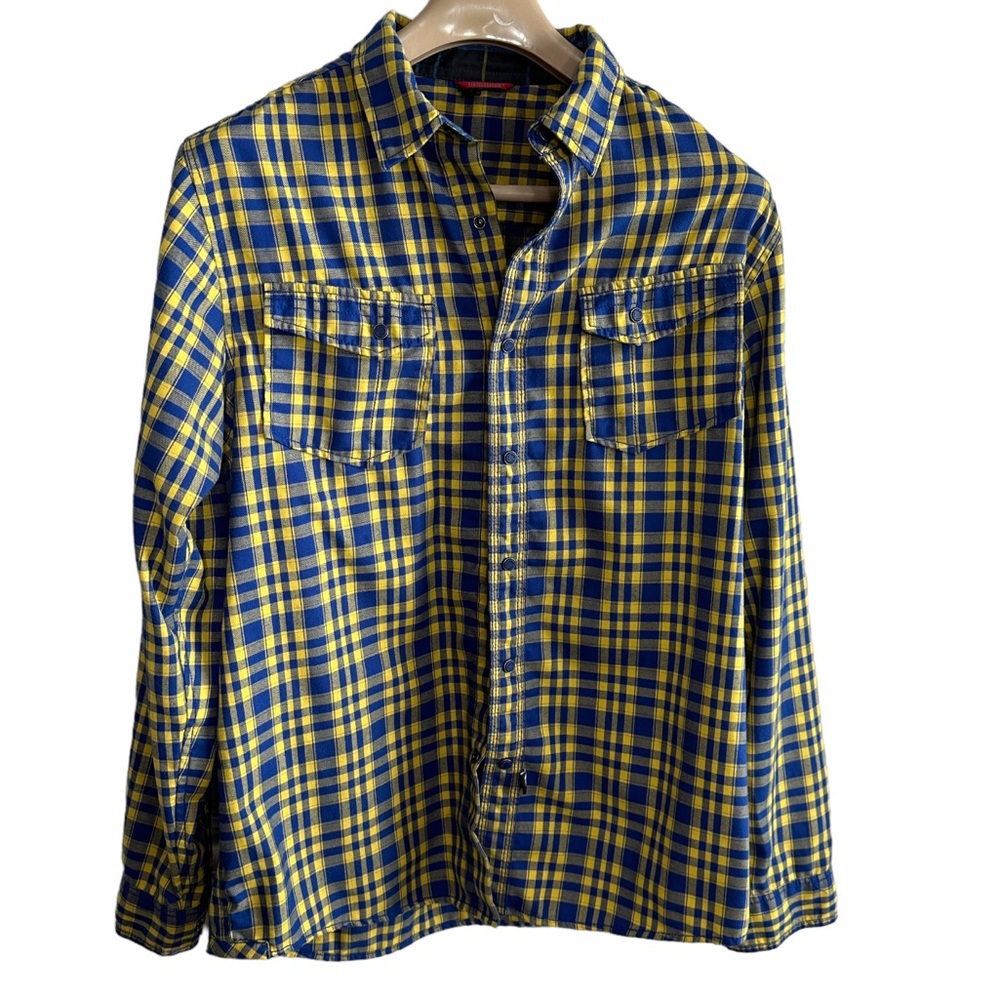 The North Face‎ flannel plaid shirt. blue yellow Large